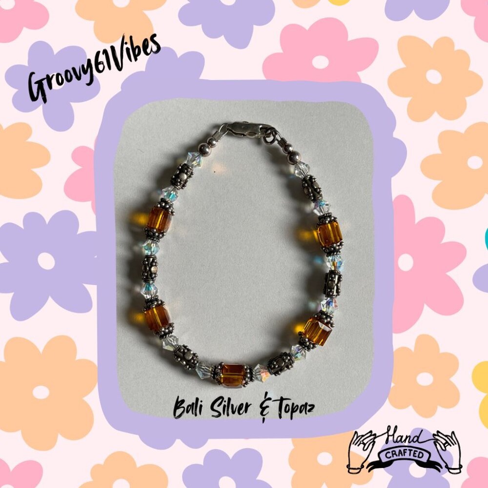 Bali Silver and Topaz - Handcrafted Austrian Crystal Beads Bracelet Jewelry